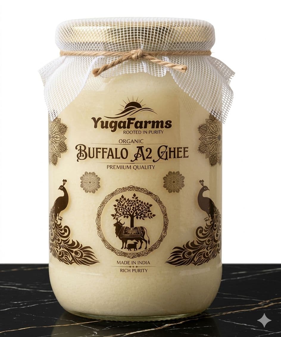 Pure Buffalo Ghee 1L | Traditional Bilona Method | Hand-Churned Desi Ghee Glass Jar