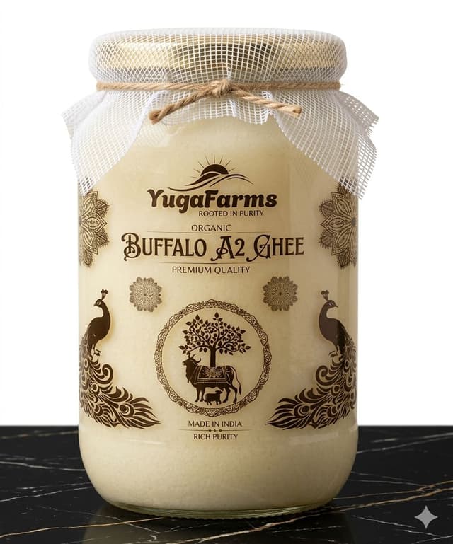 Pure Buffalo Ghee 1L | Traditional Bilona Method | Hand-Churned Desi Ghee Glass Jar