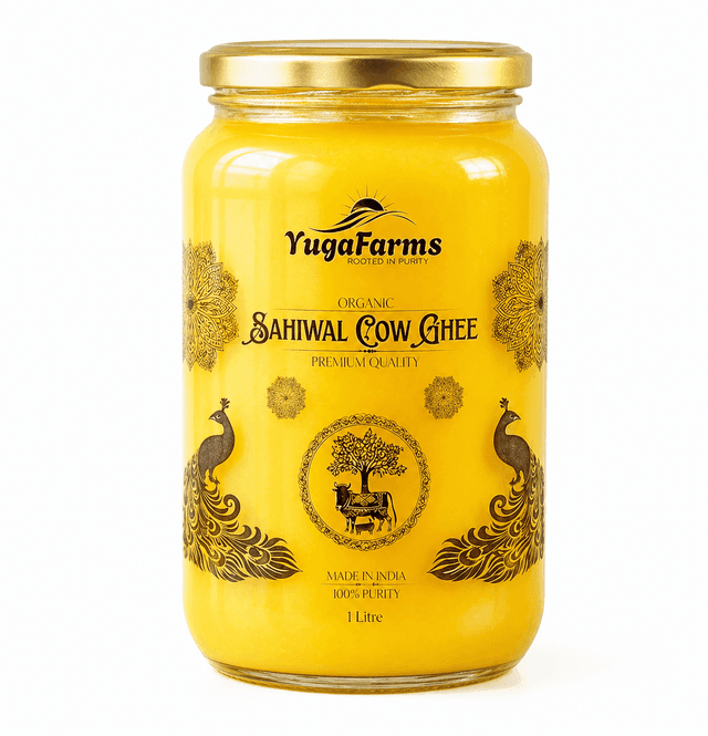 Pure A2 Bilona Ghee in glass jar by YugaFarms - hand-churned Sahiwal cow ghee premium quality