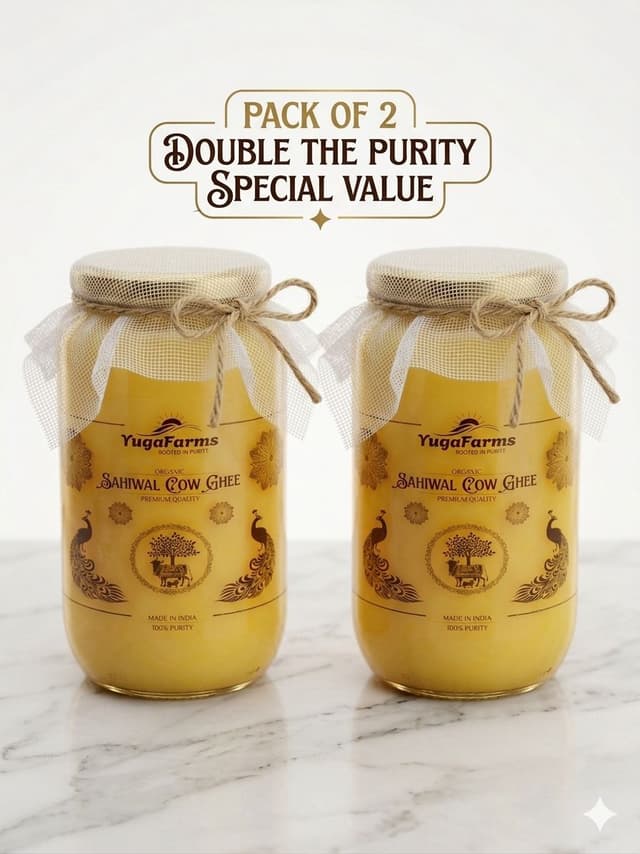 A2 Sahiwal Cow Ghee 2L | Pack of 2 x 1L | Bilona Curd-Churned Pure Desi Ghee