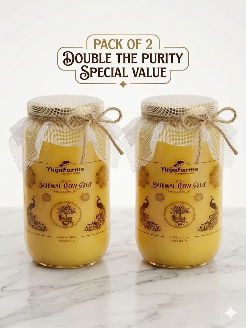 A2 Sahiwal Cow Ghee 2L | Pack of 2 x 1L | Bilona Curd-Churned Pure Desi Ghee